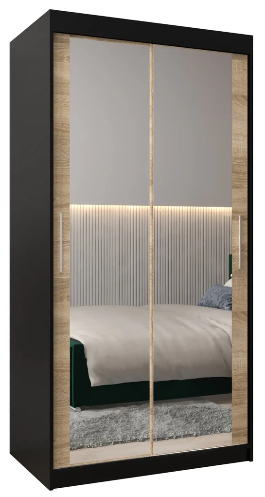 Dulap de haine 100 cm Toki 3 (negru mat + stejar sonoma). 1065048