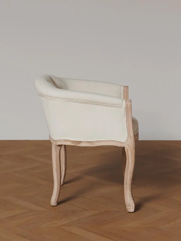 Fotoliu shabby chic crem din bumbac cu structură din lemn de cauciuc, „Valbonne”