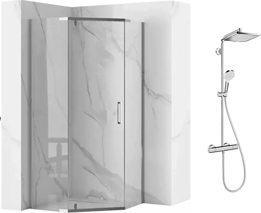 Pachet cabina de dus Rea Axin crom 90x90 si coloana de dus Hansgrohe crometta crom