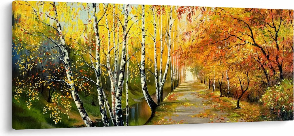 Tablou - Alee romantică de-a lungul apei, pictură în ulei (120x50 cm)