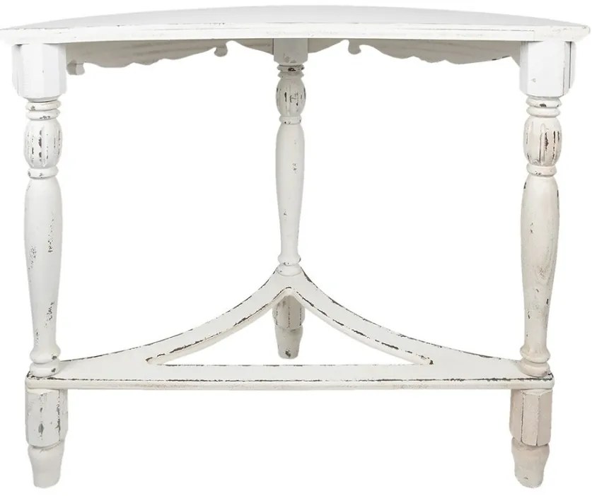 Consolă shabby chic, alb, cu ornamente sculptate în lemn, Agatha