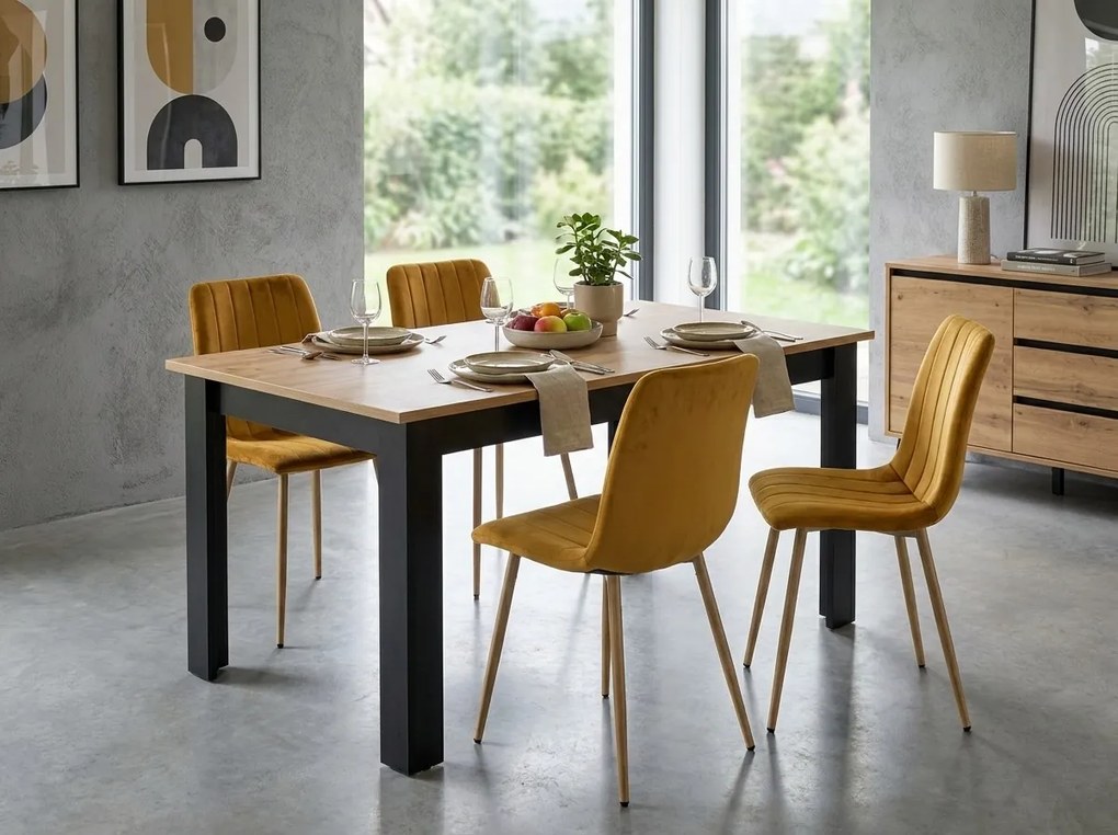 Masa de sufragerie neagra cu blat in decor stejar auriu MADO 120x80