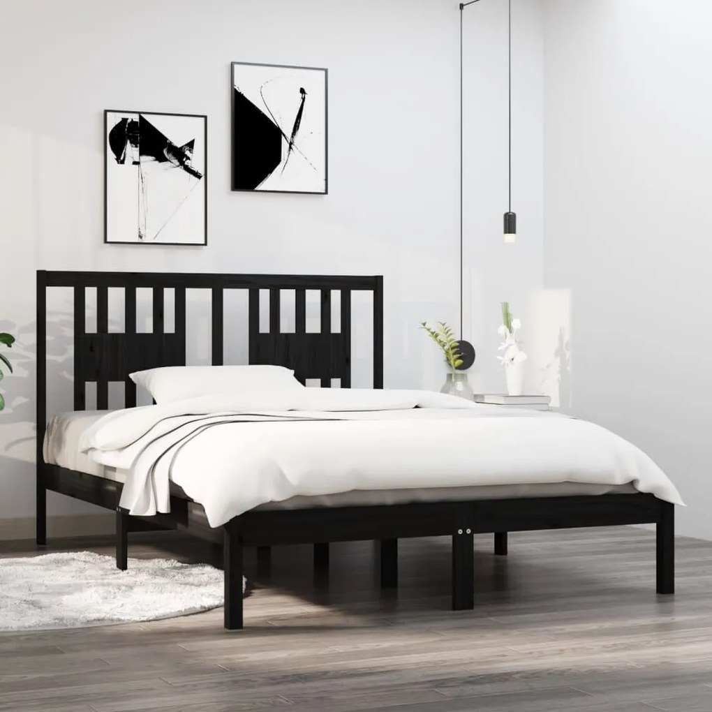 3104047 vidaXL Cadru de pat, negru, 140x190 cm, lemn masiv de pin
