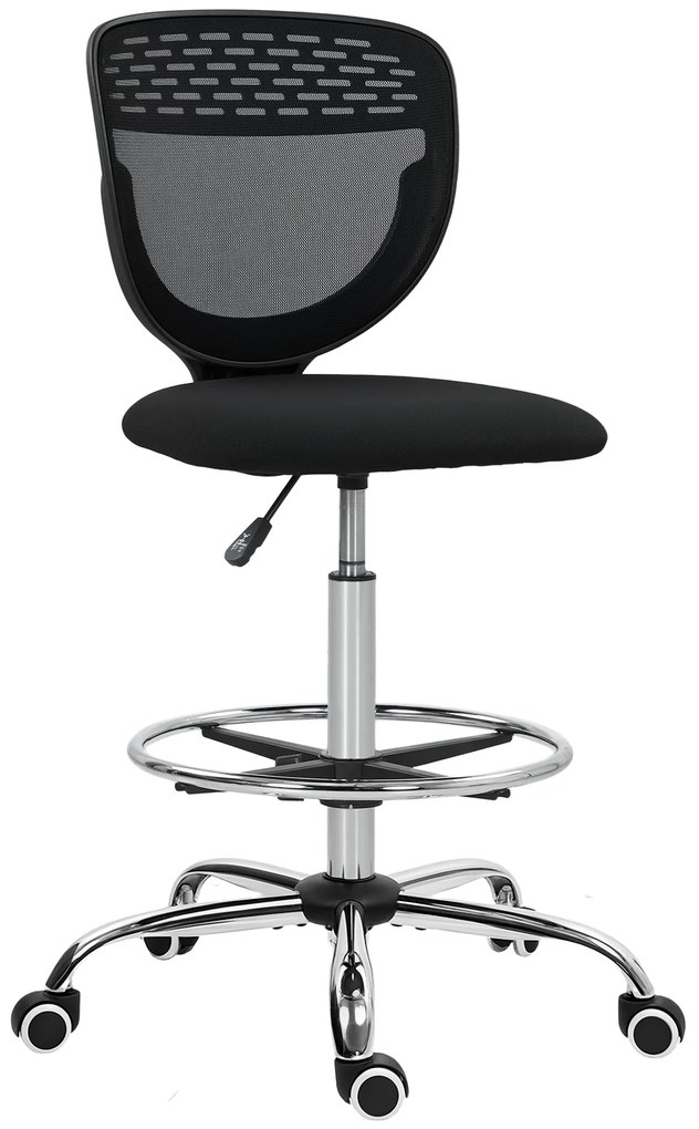 Vinsetto Scaun de birou ergonomic din plasă, scaun de desen, înălțime și suport pentru picioare reglabile, 59 x 59 x 106-126 cm, negru | Aosom Romania