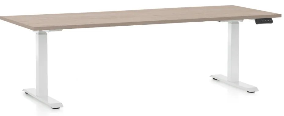 Masa inaltime reglabila OfficeTech D, 200 x 80 cm, bază albă, stejar