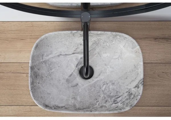REA-U3800 - Lavoar LIVIA pentru blat, 33,5 x 46,5 cm, ceramică, gri, imitație piatră