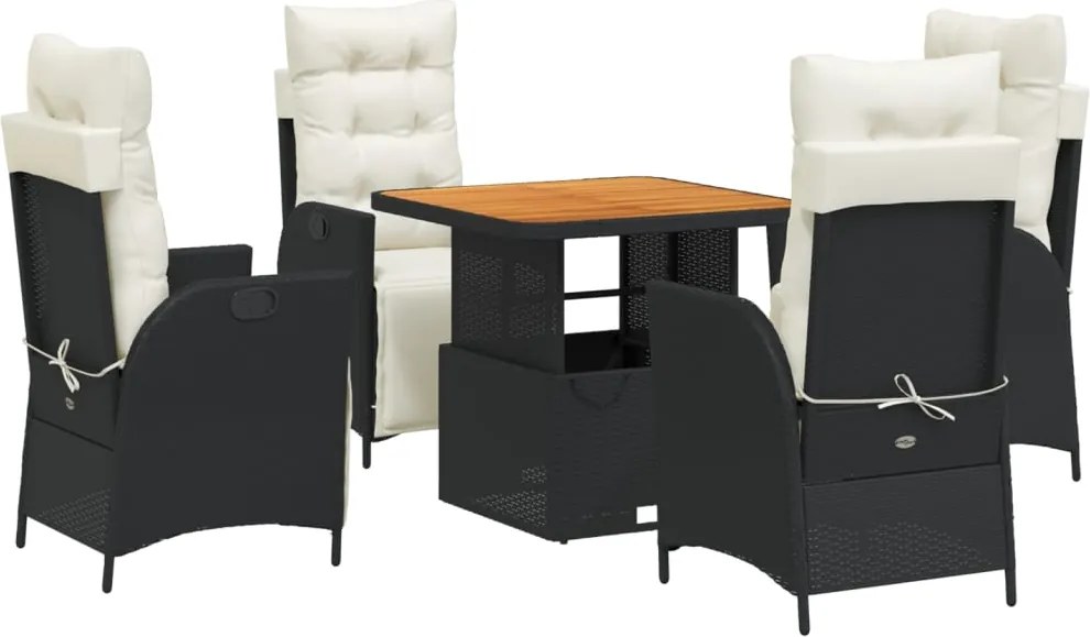 vidaXL Set mobilier de grădină cu perne, 5 piese, negru, poliratan