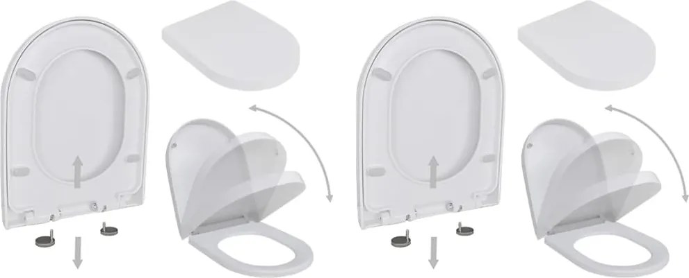 vidaXL Capace WC cu închidere silențioasă, 2 buc., alb, plastic