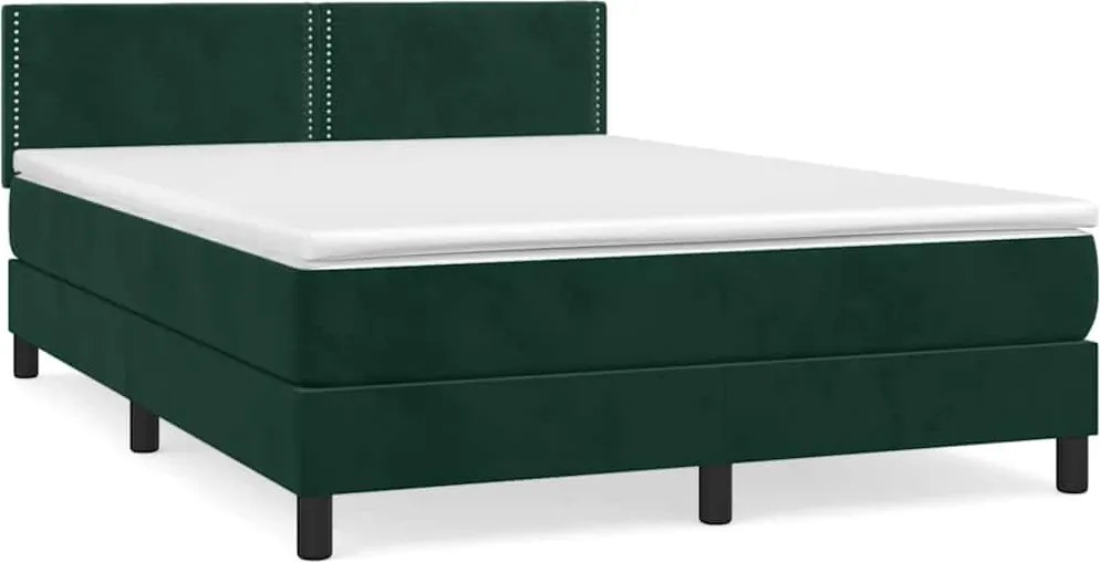 vidaXL Pat box spring cu saltea, verde închis, 140x190 cm, catifea