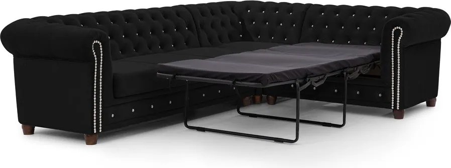 Colțar negru extensibil cu tapițerie din catifea (cu colț pe partea dreaptă/în formă de ”L”) York Blik – Ropez