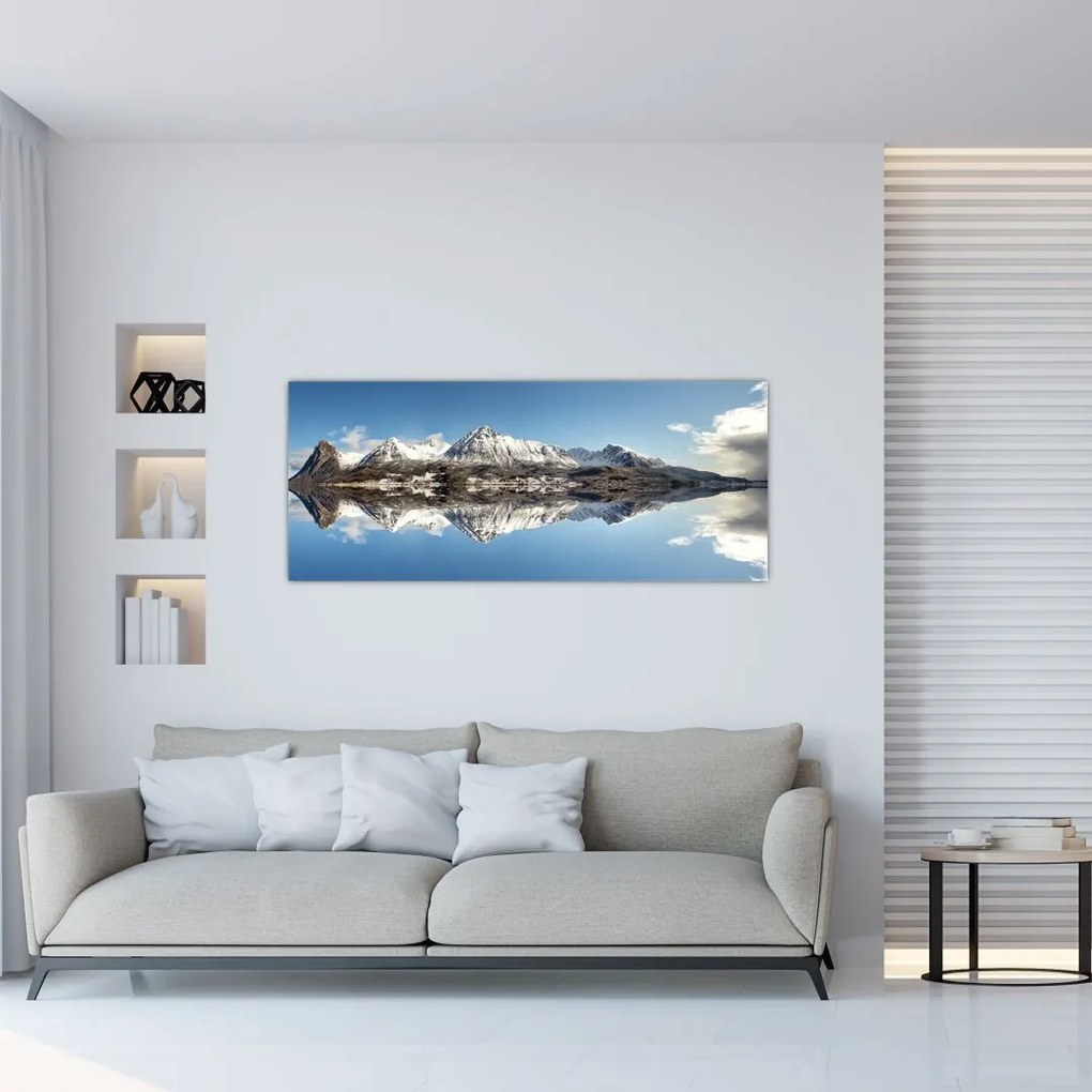 Tablou cu munți și reflectarea lor (120x50 cm), în 40 de alte dimensiuni noi