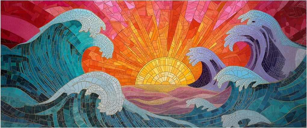Tablou - Mozaic de valuri (120x50 cm)