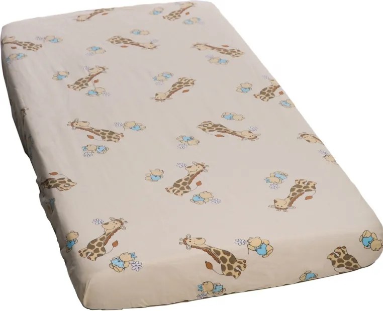 Cearceaf din bumbac cu elastic Giraffe 120x60 cm
