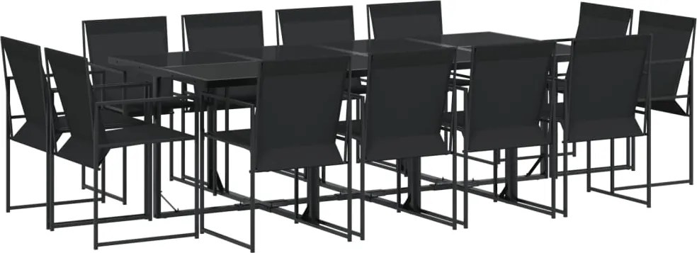 vidaXL Set mobilier de grădină, 13 piese, negru, textilenă
