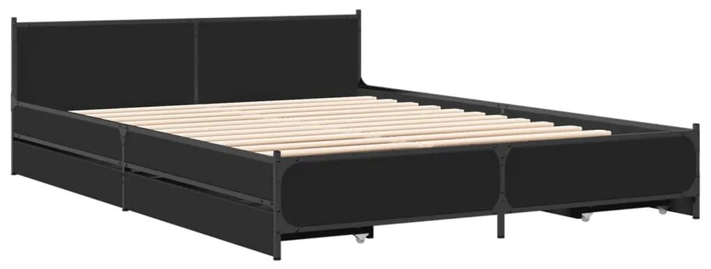 3279922 vidaXL Cadru de pat cu sertare, negru, 160x200 cm, lemn prelucrat