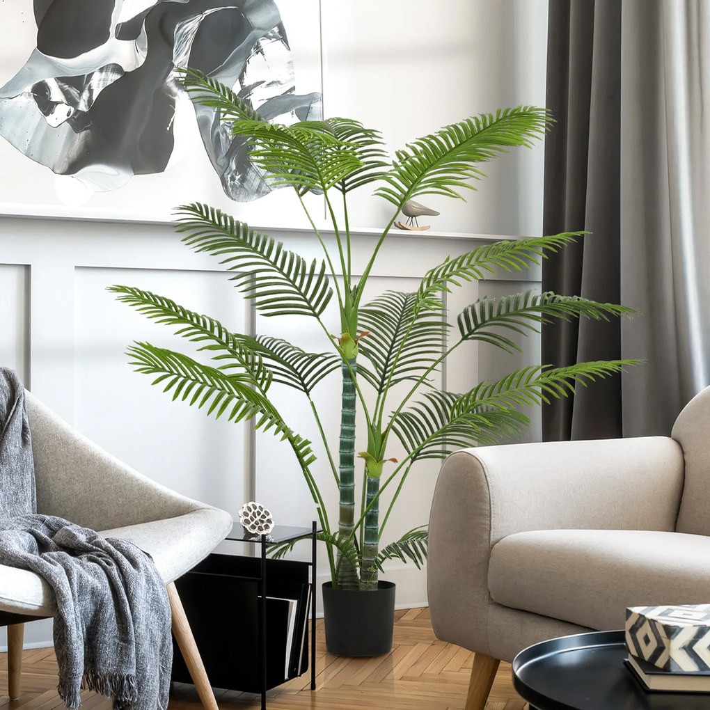 HOMCOM Palmă artificială cu 16 frunze de plastic, plantă artificială rezistentă la UV cu ghiveci de plastic, pentru interior și exterior, Verde | Aosom Romania