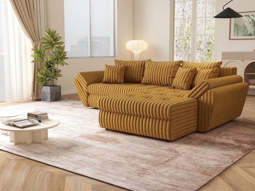 Colțar extensibil dumonde cu ladă de depozitare si sezut confortabil din spuma high-density, Loana Ambience Mustar II 270x185 cm