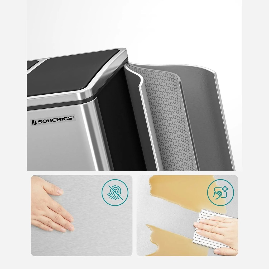 SongmicsHome Coș pentru sortarea deșeurilor SORT 54l (3x18 l), argintie