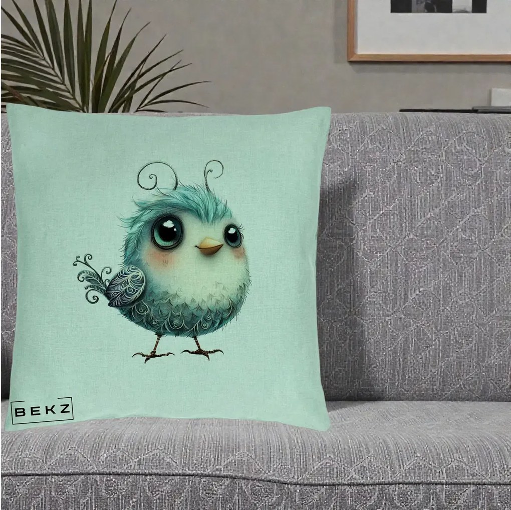 Perna Decorativa Pui Teal cu Aripioare Ornamentale, 40x40 cm, Verde Menta, Husa Detasabila, Perna Inclusa, BEKZ®