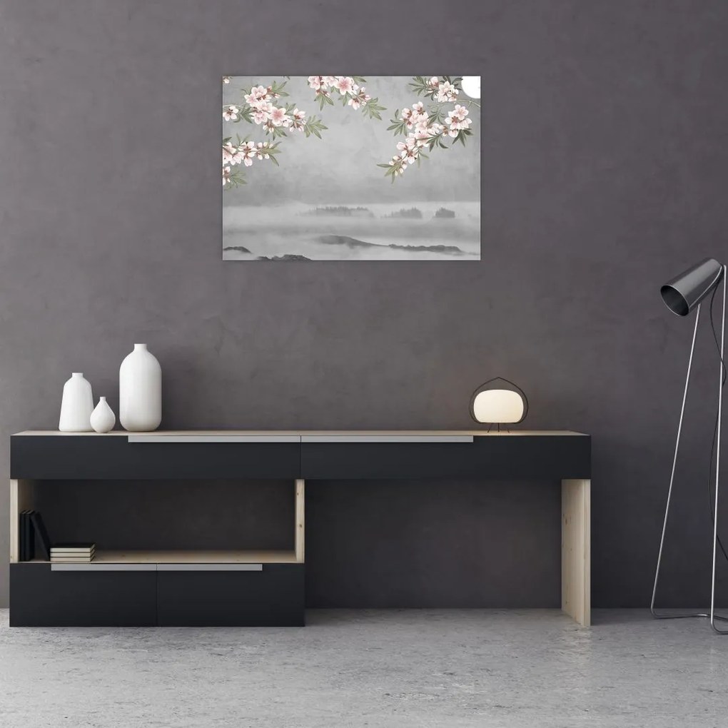 Tablou pe sticlă - Peisaj cu lună (70x50 cm)