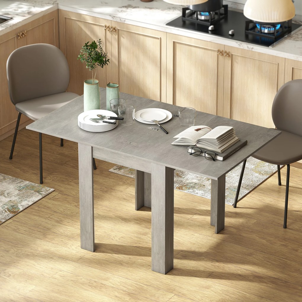 HOMCOM Masă de Dining Extensibilă pentru 4-6 Persoane Design Pliabil, 70-140cm Masă Rectangulară de Economisire a Spațiului cu Picioare Antiderapante, pentru Sala de Mese Sufragerie, Gri Efect Lemn | Aosom Romania