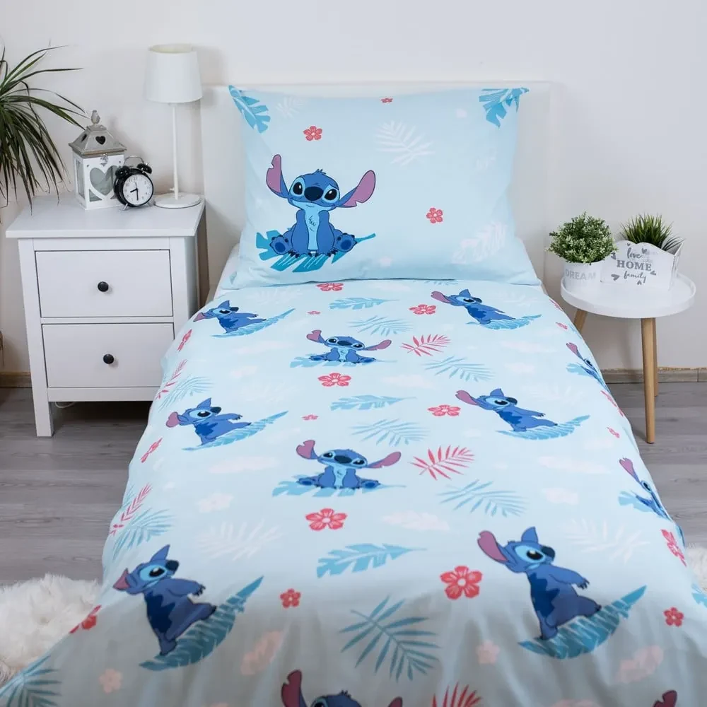 Lenjerie de pat pentru copii albastră din bumbac pentru pat de o persoană 140x200 cm Lilo and Stitch "Blue" – Jerry Fabrics