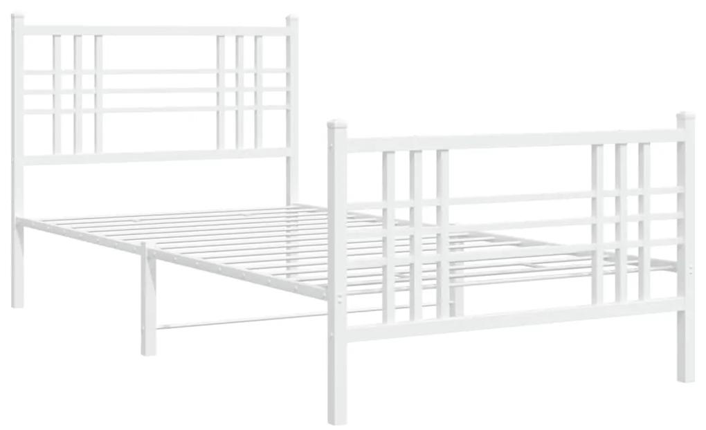 376387 vidaXL Cadru de pat metalic cu tăblie de cap/picioare, alb, 107x203 cm