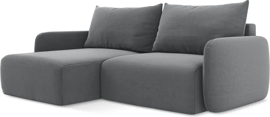 Colțar gri extensibil/cu spațiu de depozitare cu tapițerie din catifea (cu colț pe partea stângă/cu șezlong) Kalena – Makamii