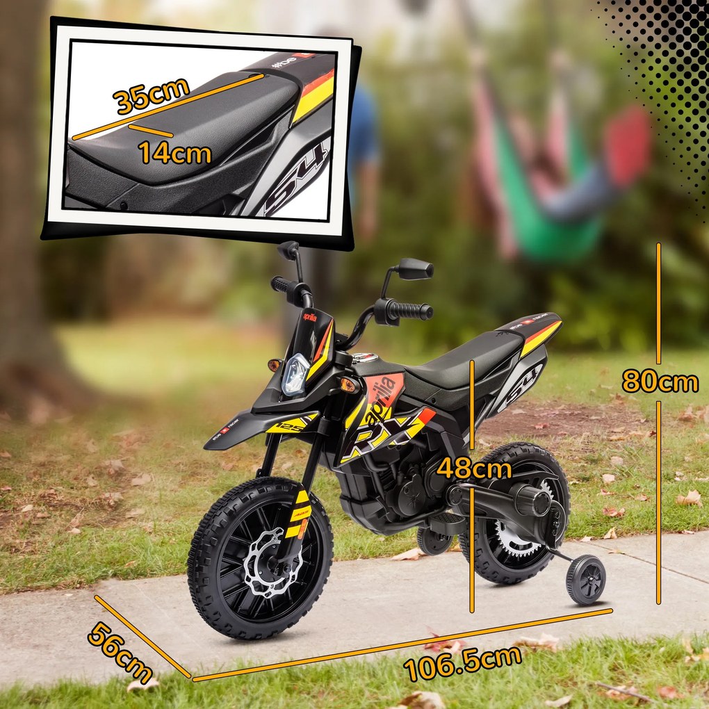 AIYAPLAY Motocicletă Electrică pentru Copii 3-8 Ani, 2 Motoare 12V, Roți Ajutătoare Detașabile, 30 kg, Galben | Aosom Romania