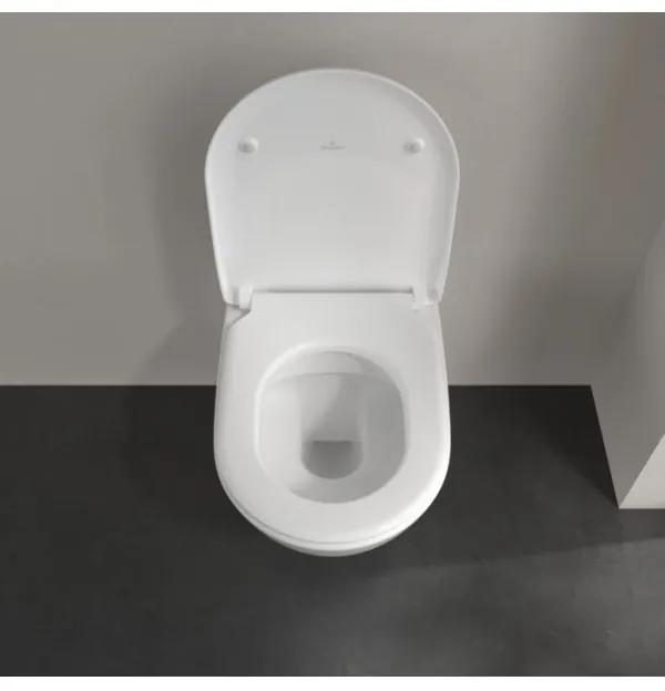 Set vas WC rimless suspendat, Villeroy&amp;Boch Subway 2.0, cu capac inchidere lenta, rezervor si clapeta negru mat