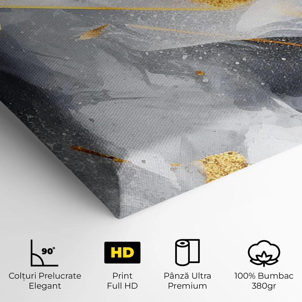 Tablou Canvas, 50x100cm, Dormitor si Living, Abstracte, Abstract cu linii, Abstract Gold Blue Pattern