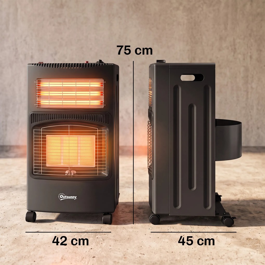 Outsunny Sobă pe gaz portabilă pliabilă 4,2 kW, neagră | Aosom Romania