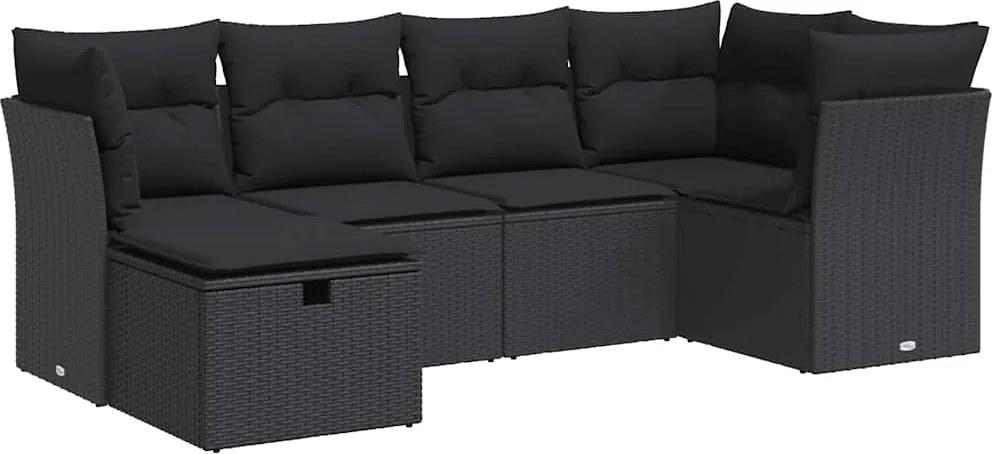 vidaXL Set mobilier de grădină cu perne, 6 piese, negru, poliratan