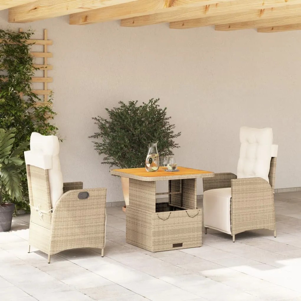 3277471 vidaXL Set mobilier de grădină cu perne, 3 piese, bej, poliratan