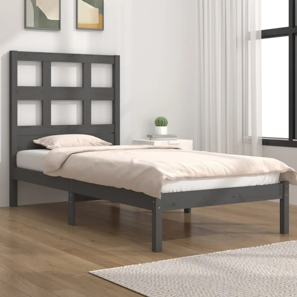 3104445 vidaXL Cadru de pat single, gri, 90x190 cm, lemn masiv de pin