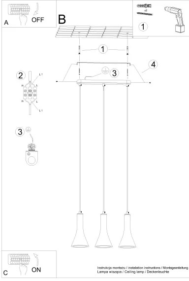 Lustră pe cablu Sollux SL.1225 REA 3xE14/12W/230V beton