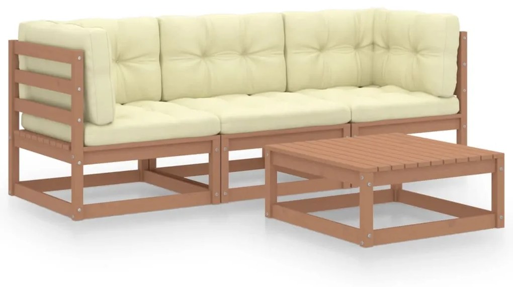 3076377 vidaXL Set mobilier de grădină cu perne, 4 piese, lemn masiv pin