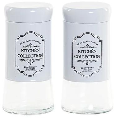 Set cu recipiente pentru sare si piper din sticla si inox alb 5x11 cm