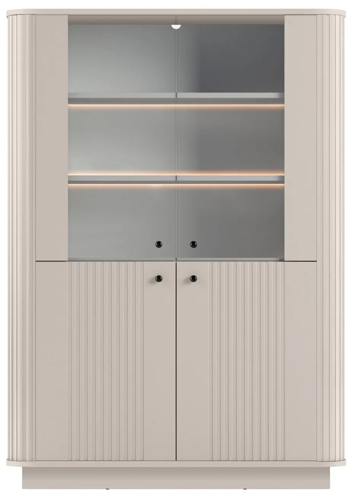 Vitrină Vesper 103 cm cu 4 uși - cașmir / mânere negre