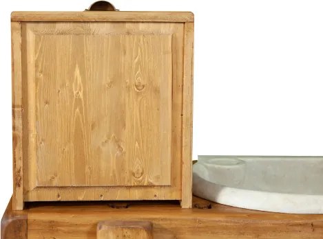 Mobilier de baie, L116 63 H90 cm, 4 sertare, natur, lemn masiv, chiuveta din marmura