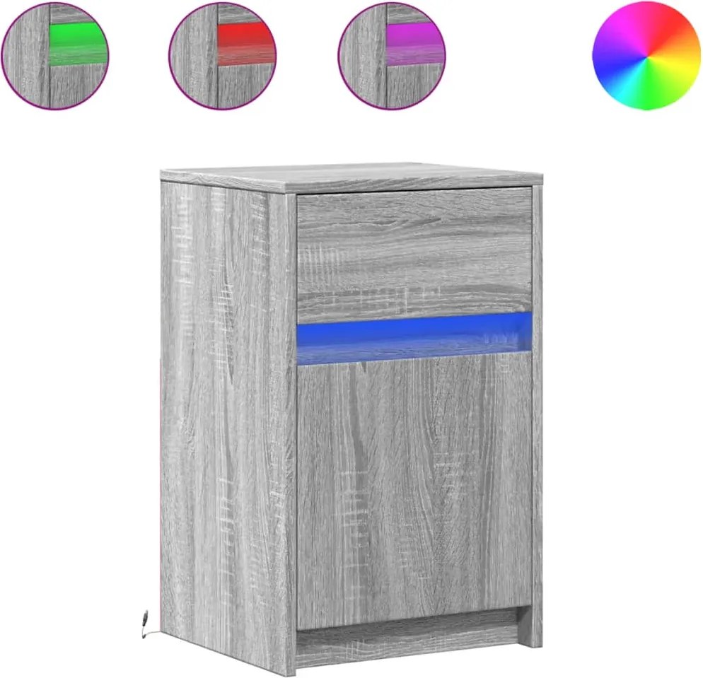 vidaXL Noptiere cu lumini LED, 2 buc., sonoma gri, lemn prelucrat