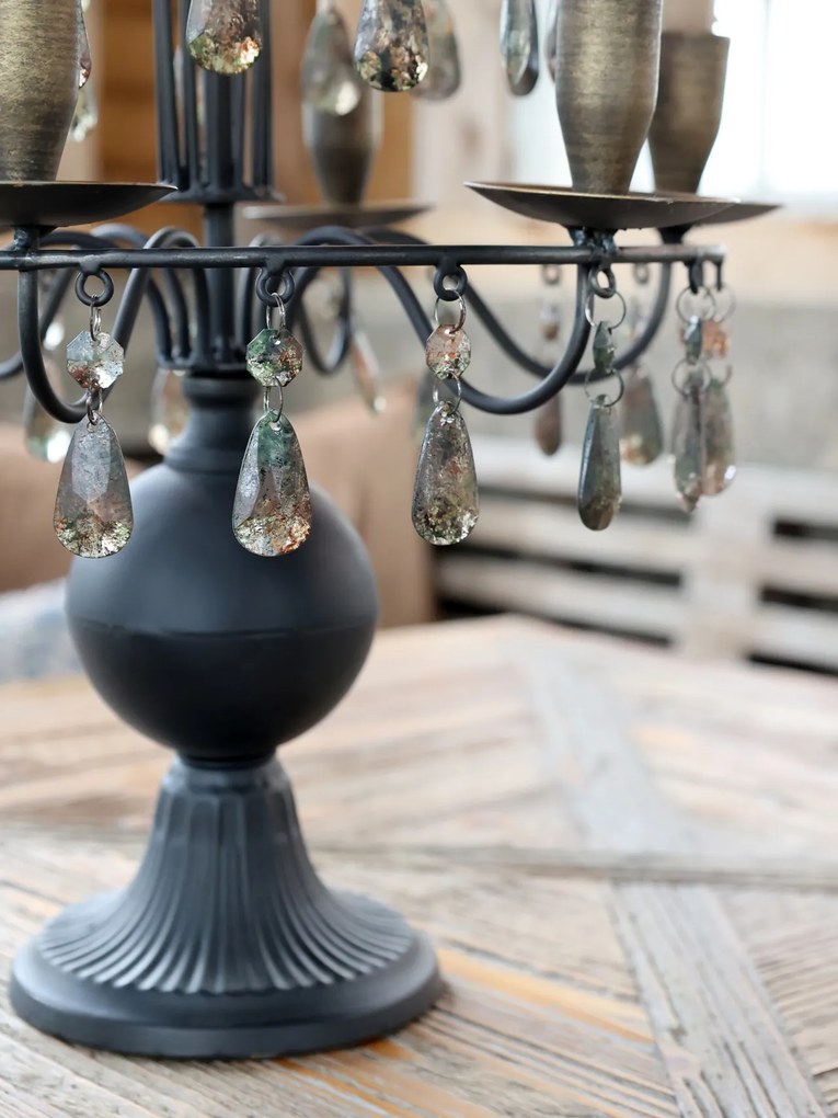 Suport pentru lumânări din metal, cu ornamente, aspect antichizat