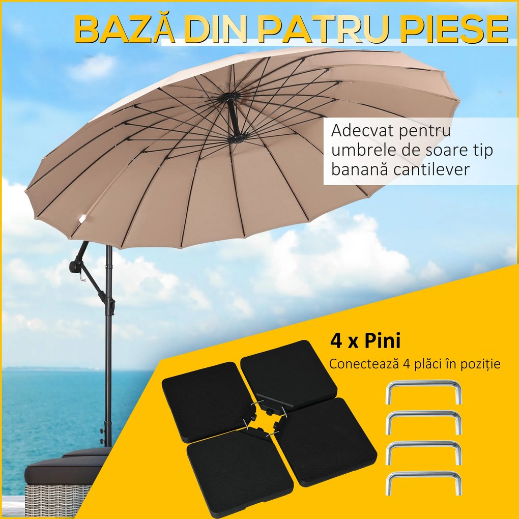 Outsunny Bază pentru Umbrelă cu Braț de 4 Piese, Se Umple cu Apă sau Nisip, Ideală pentru Umbrele cu Bază în Cruce, Negru | Aosom Romania