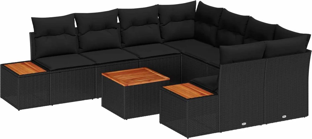 vidaXL Set de canapele pentru grădină cu pernă 9 pcs Negru Rattan poli