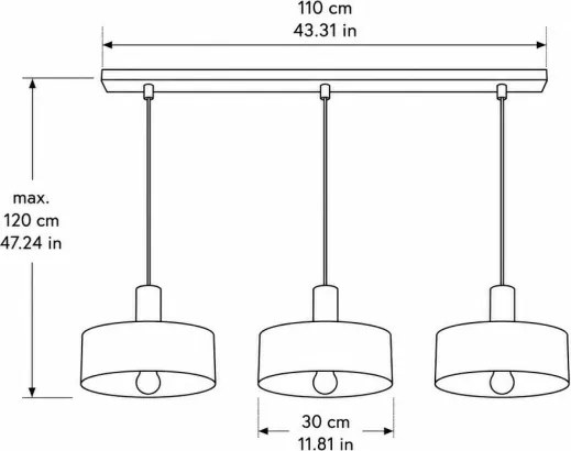 Lustră pe cablu HAKI 3xE27/60W/230V vișinie/neagră