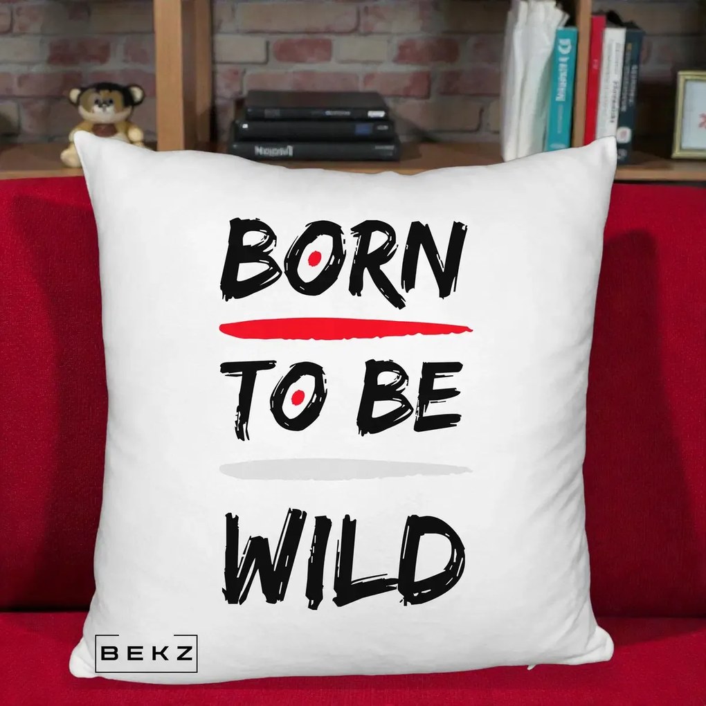 Perna Decorativa Born To Be Wild, 40x40 cm, Alb Pufos, Husa Detasabila, Perna Inclusa, BEKZ®