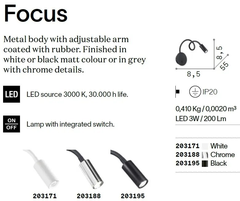 Aplica LED minimalista cu brat orientabil FOCUS-2 AP CROMO