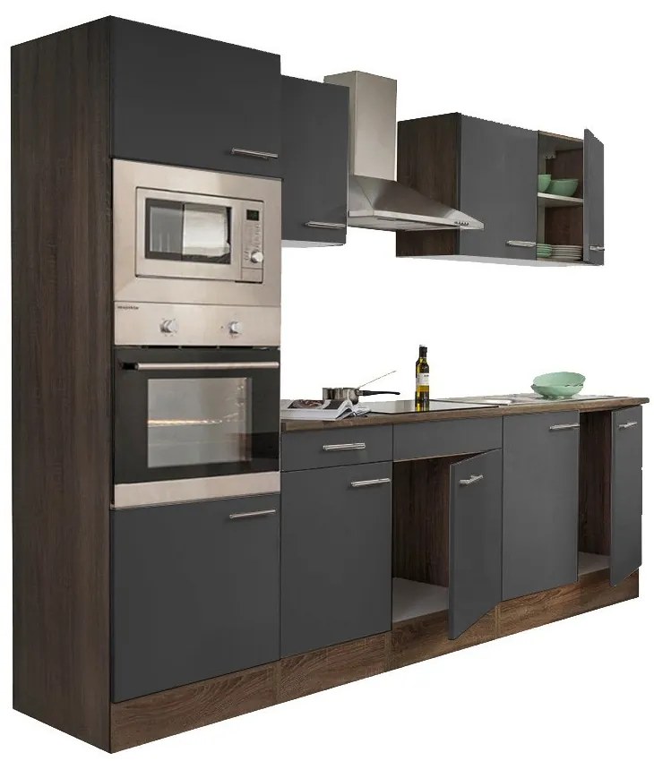 Mobilă de bucătărie Yorki cu corp din stejar Yorki, față antracit satinat, dimensiune 270 cm