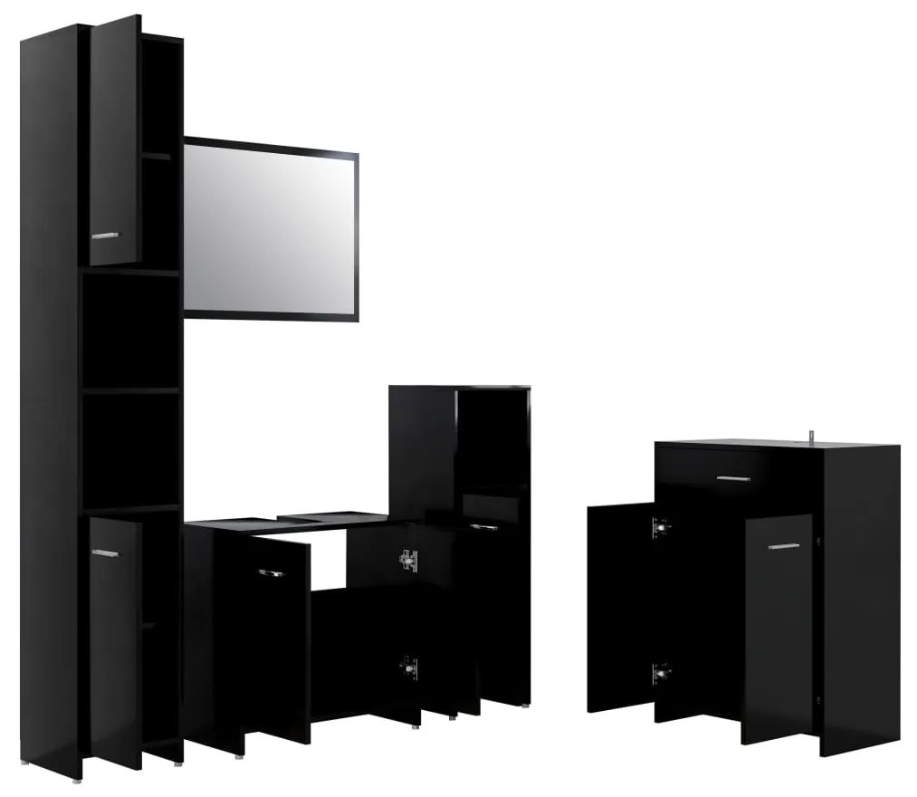 Set mobilier de baie, 4 piese, negru Negru, 1