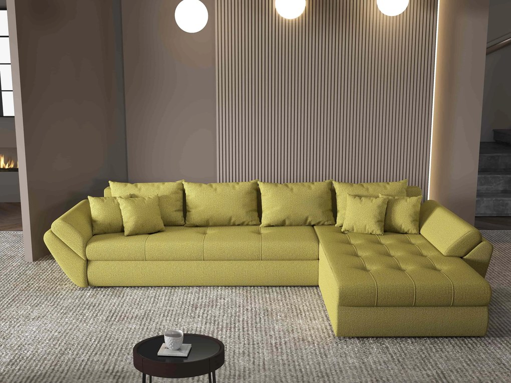 Colțar extensibil dumonde cu ladă de depozitare si sezut confortabil din spuma high-density, Loana XL Enjoy Verde II 335x185 cm